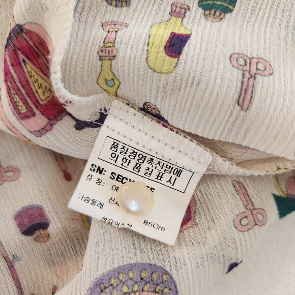 Subi Sheer Cream Printed Blouse Bow Feminine Coquette Pretty Romantic Girly Cute - Picture 9 of 11